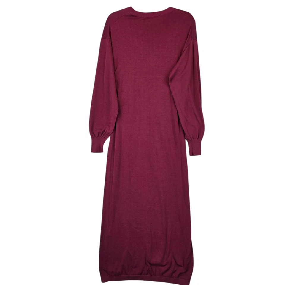 Vestido Zara Mujer Pequeño Borgoña Manga Larga Acanalado Cintura Recortes Maxi Algodón Foto 2 de 4