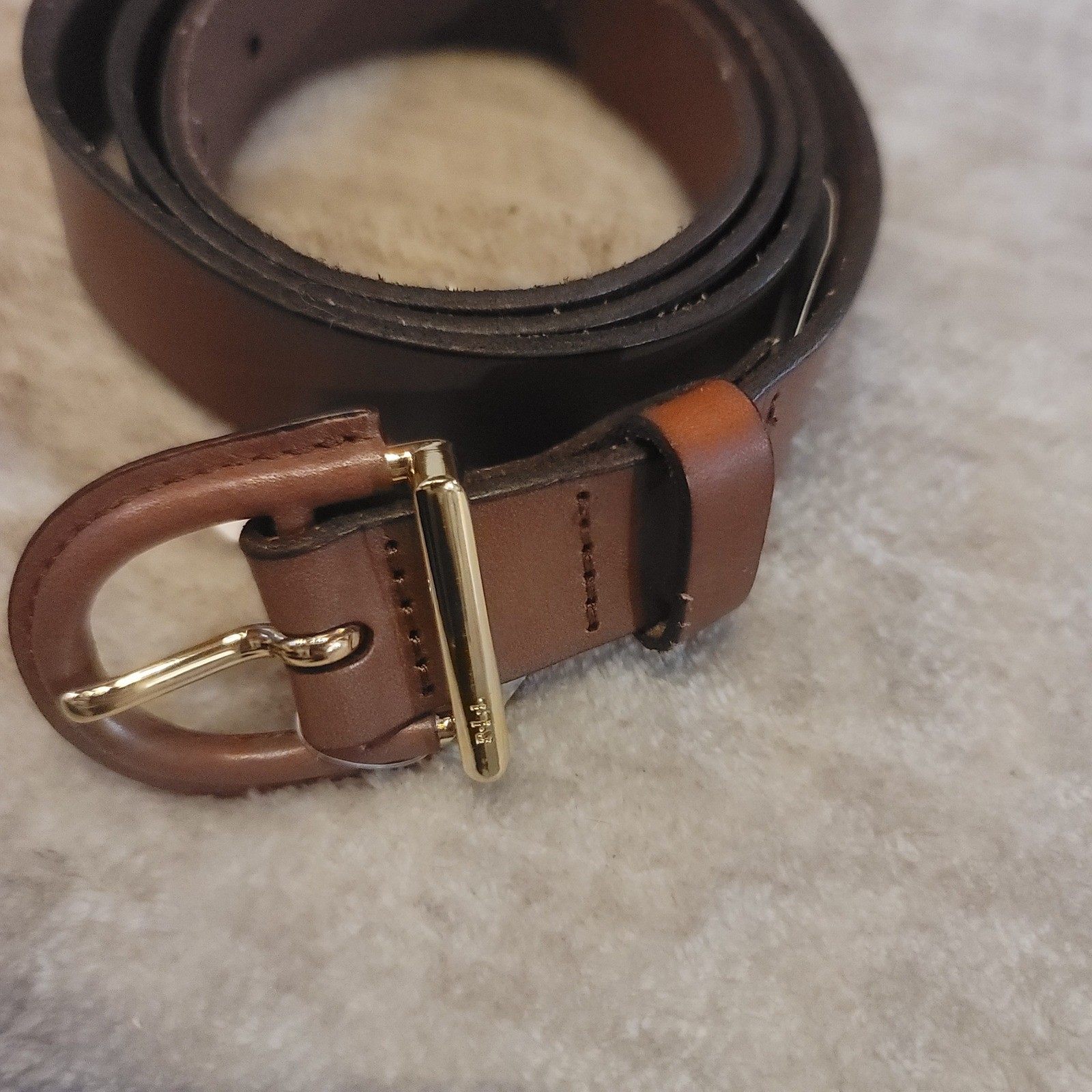 Ralph Lauren Leather Belt Brown Classic Gold Buckle Women Size L thumbnail 3