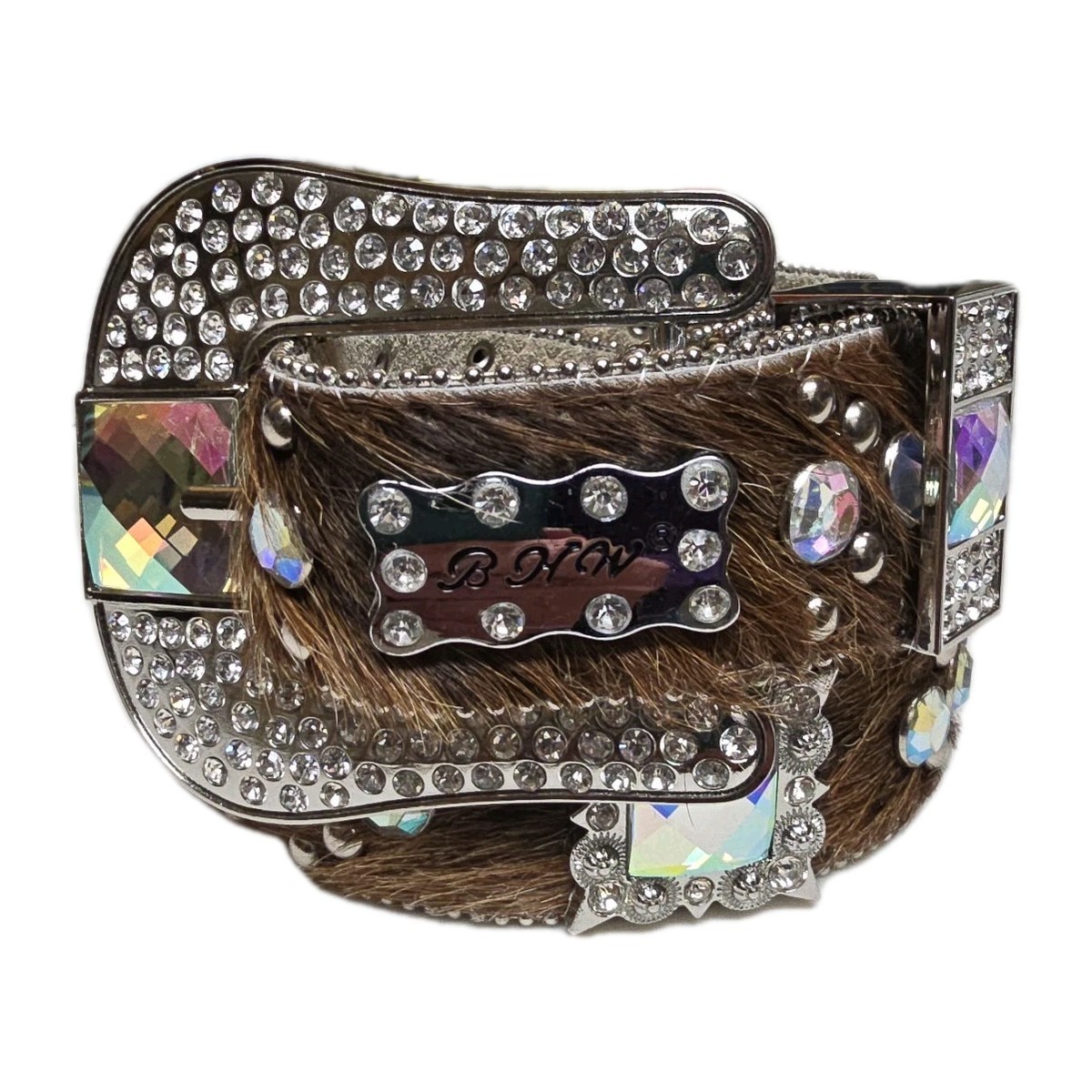 BHW LEATHER BELT Silver Starbursts Rhinestones Western Rodeo ~ 40\
