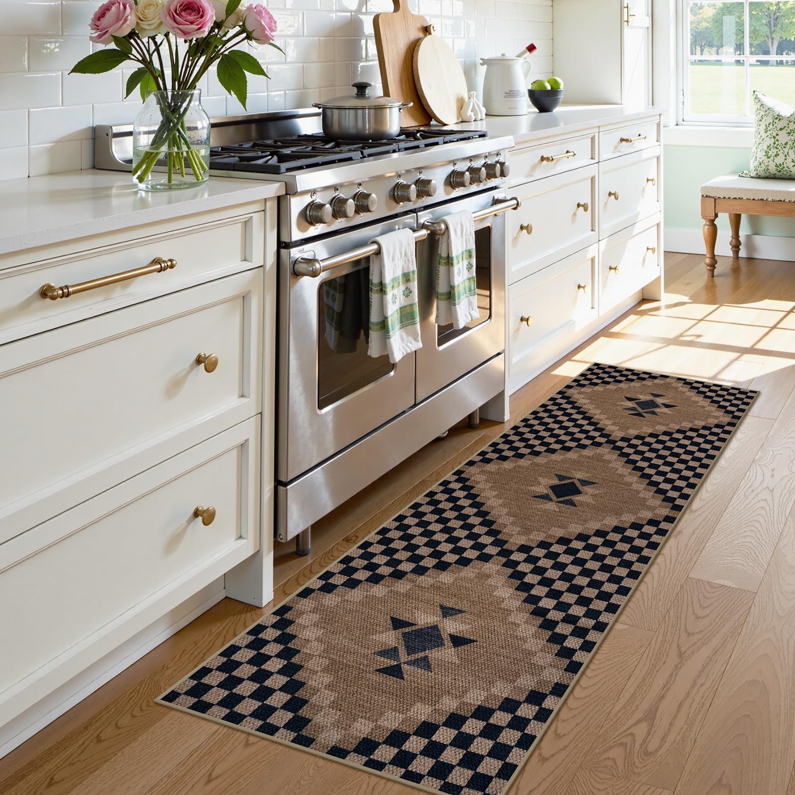 Easy Jute Checkered Rug Runners for Hallways Non Slip, 2x5 Washable Rug for K...