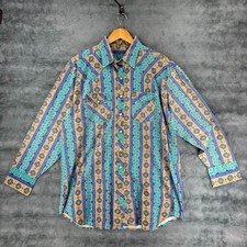 Vintage Wrangler Brushpopper Button Shirt Size XL Cowboy Cut Aztec Pearl Snap