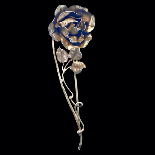 Grande Broche Ancienne En Forme De Rose Plaquée Or - Bijou Vintage Occasion
