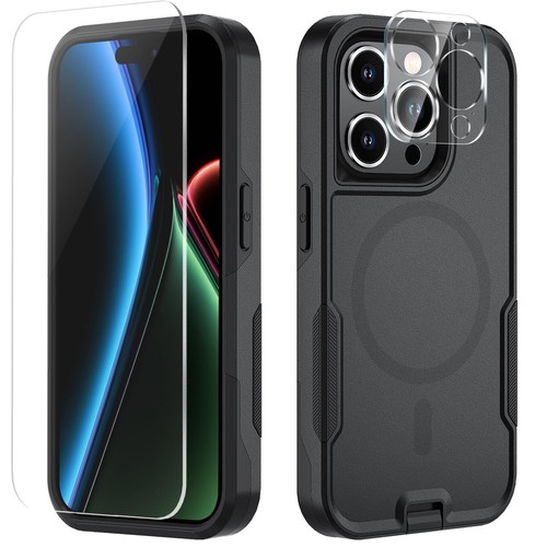 Xmon iPhone 15 Pro Magnetic Case with Tempered Glass Screen Protector Red 6.1"