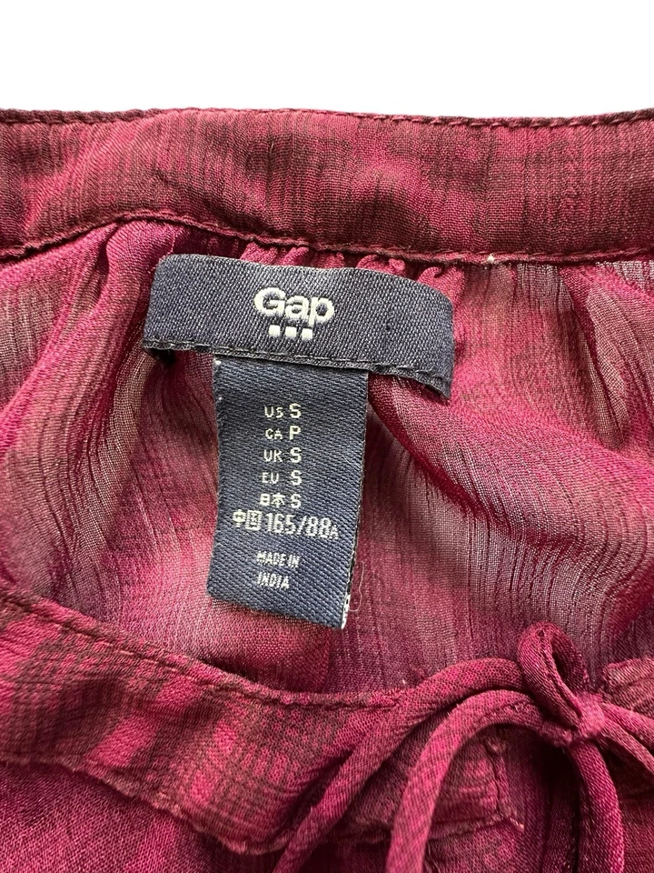Blusa Gap para mujer talla pequeña rojo vino manga larga Henley túnica corbata ligera Foto 4 de 4