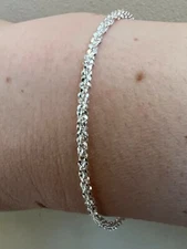 Real Solid 925 Sterling Silver Diamond Cut 3mm Sparkle Rope Bracelet 6-8.5" Long