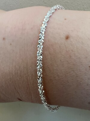 Echt massiv 925 Sterlingsilber Diamantschliff 3 mm funkelndes Seil Armband 6-8,5'' lang