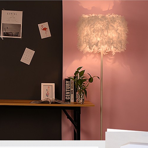 Romanticism Standing Floor Lamp Feather Drum Shade Plug-in Floor Light Bedroom  - Picture 9 of 12
