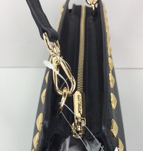 Michael Kors Black Selma Studded Saffiano Medium Messenger Bag Black/ Gold Hardw - Picture 7 of 11