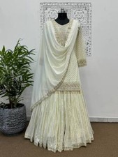 WHITE HEAVY FAUX GEORGETTE KURTA PALAZZO WITH DUPATTA FOR WEDDING  PARTY