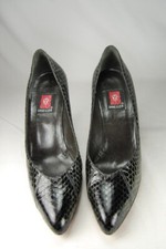 Pristine Unworn Anne Klein Black Vero Cuoio Snakeskin High Heel Shoes 6.5 N  