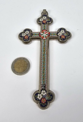 Croix de bénédiction micro mosaïque de Josef Anton Stocker, marquée Roma. Italie 1900 - Photo 3 sur 6