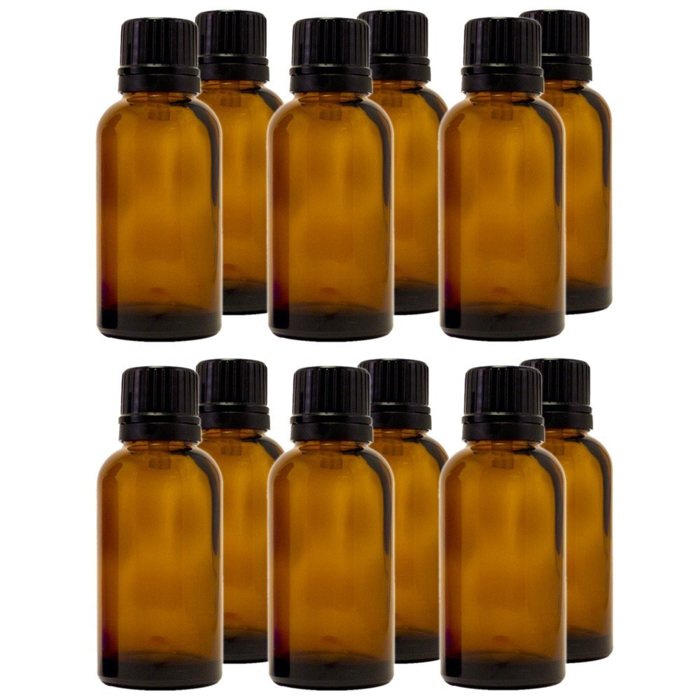 30 ml (1 fl oz) Amber Glass Bottle with Euro Dropper (12 Pack)