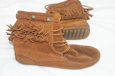 MINNETONKA 622 SUEDE LEATHER MOCCASINS SZ 7 Women's VINTAGE Fringe Brown Boots
