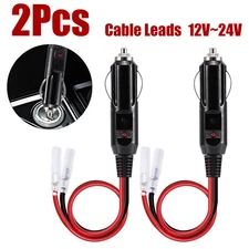 2Pcs Fused Male Car Cigarette Lighter Socket Plug Connector Cable Leads 12V~24V