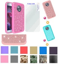 for Motorola moto Z2 Play Case & Screen Film Glitter Cushion Edges Hybrid Cover