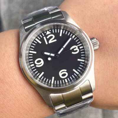 36mm Tandorio Schwarz Weiß Himmelblaues Zifferblatt Leuchten 20ATM Taucheruhr Herren Automatik NH35 Uhrwerk Pilotenstil Uhr Stahlarmband