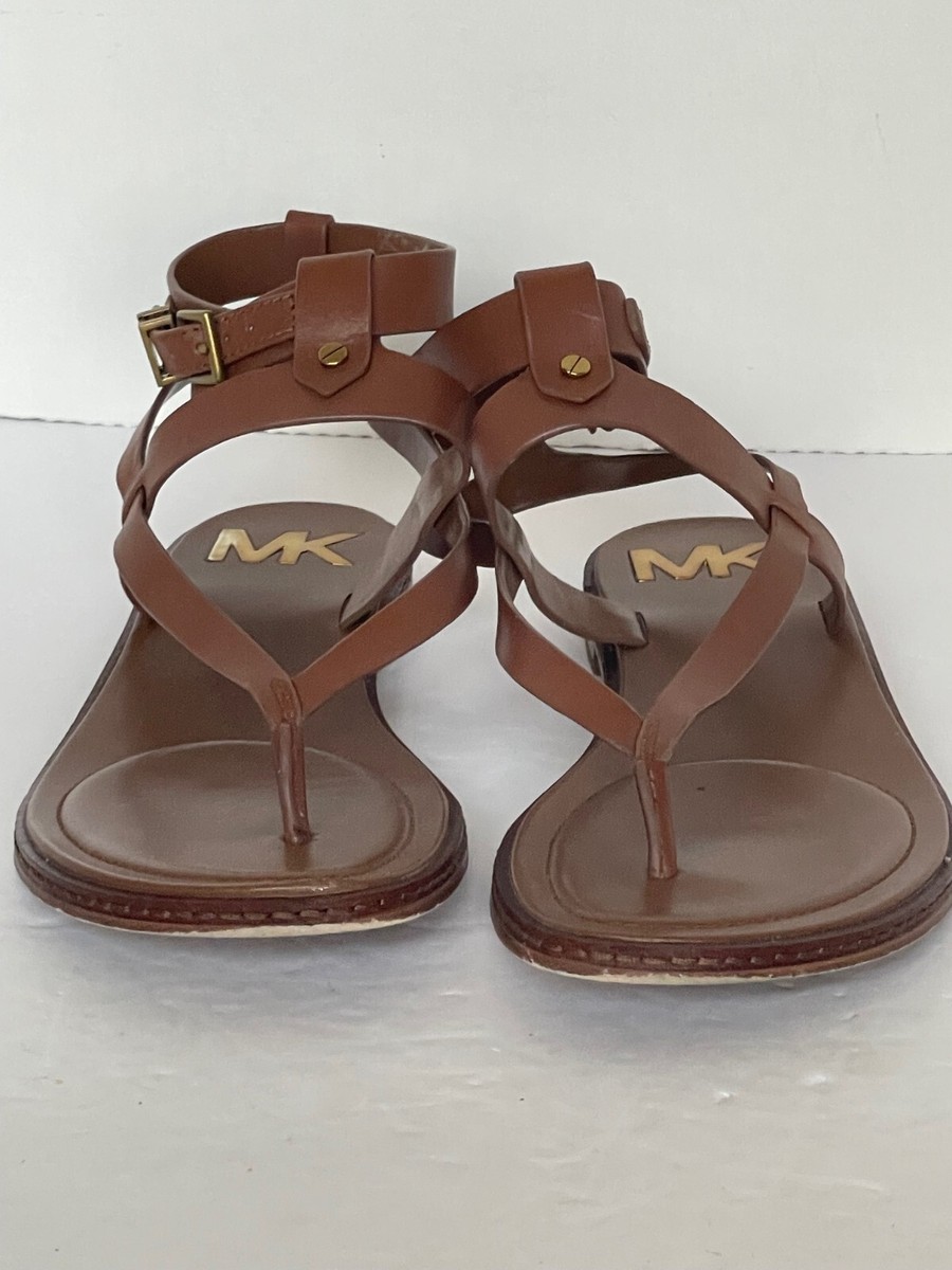 Michael Kors Womens 8.5M Pearson Leather Thong Sandal Brown