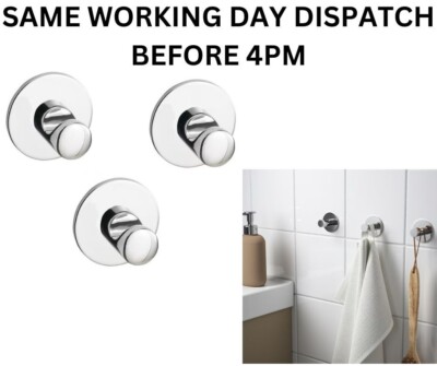 Ikea SKOGHALL Self Adhesive Strong Hooks, Chrome Plated, 3pack, Bathroom  Kitchen UK
