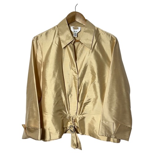 Talbots Womens Pure Silk Blouse Plus Size 16 Rhinestone Charm Dinner Evening