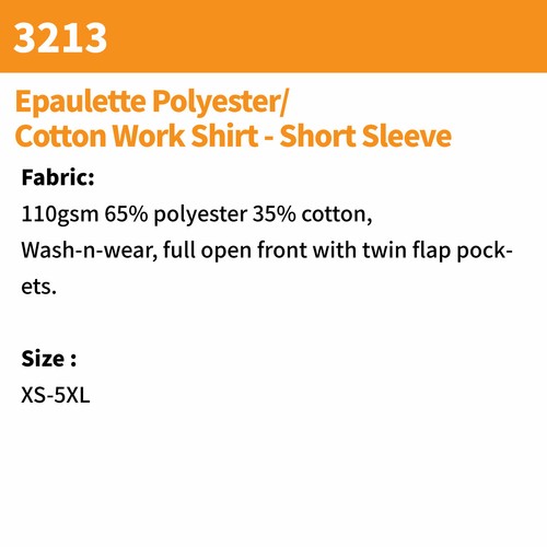 DNC Epaulette Polyester/Cotton Work Shirt - Short Sleeve,3213 - Picture 4 of 4