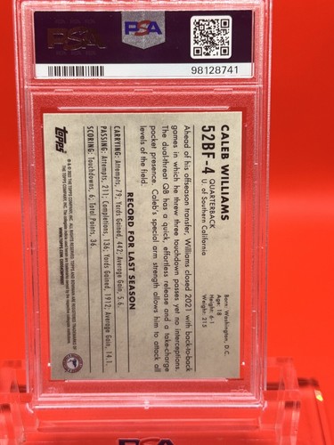 Caleb Williams 2022 Bowman University Chrome 1952 Bowman #52BF4 PSA 9 - Picture 2 of 2