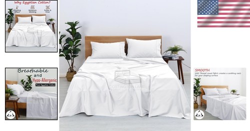 Premium White Solid Egyptian Cotton Bed Sheets - 4-Piece Set for California King - Picture 2 of 11