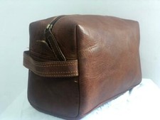New Genuine Buffalo Leather Unisex Toiletry Bag Travel Dopp Kit Shaving Case