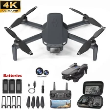 New 4K HD Wide Angle Dual Camera RC Drone FPV Wifi Folding Quadcopter +3 Battery