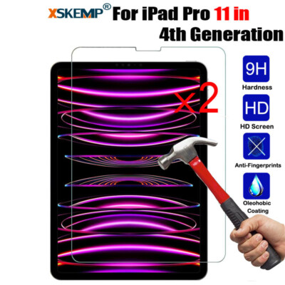 2PCS HD Screen Protector Tempered Glass For iPad Pro 11 in (2022/2021/2020/2018)