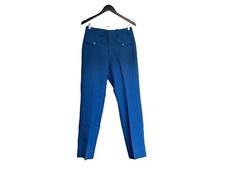 Vintage 1970s Textured Pants Slacks Trouser Button Pockets Blue FLAWS Retro Hip