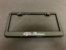 1x ALFA ROMEO BLACK Stainless Metal License Plate Frame + Screw Caps