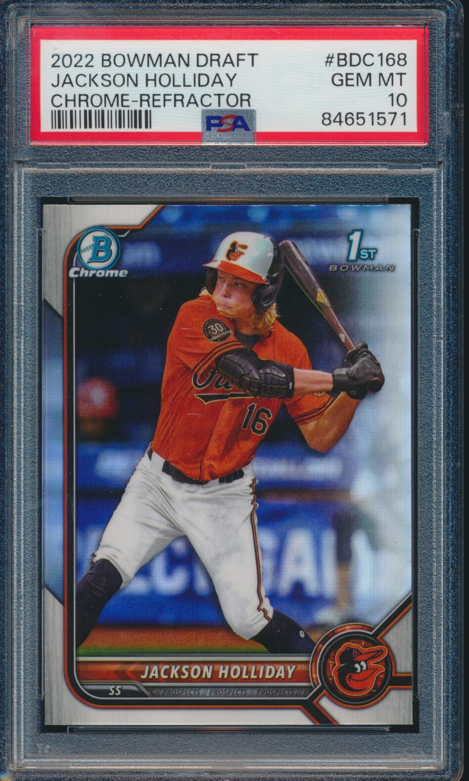 PSA 10 JACKSON HOLLIDAY 1st 2022 Bowman Chrome REFRACTOR ORIOLES RC GEM MINT