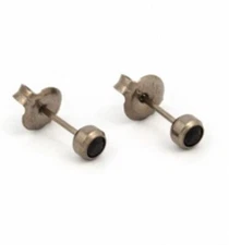 Studex System 75 Ear Piercing Earrings TITANIUM BEZEL 3MM JET NEW in BOX