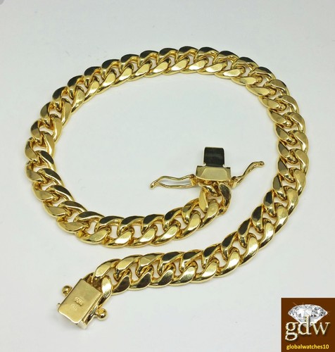 Real Gold Bracelet Men 10k Gold 8 inch Miami Cuban Link Box Lock 7mm On Sale - Picture 1 of 3