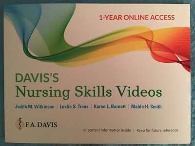 NEW Davis's Nursing Skills Videos 1-Year Online Access Code Card F.A. Davis