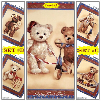 ADORABLE VINTAGE TEDDY BEARS TOYS FABRIC PANELS  (MAKE A SELECTION)