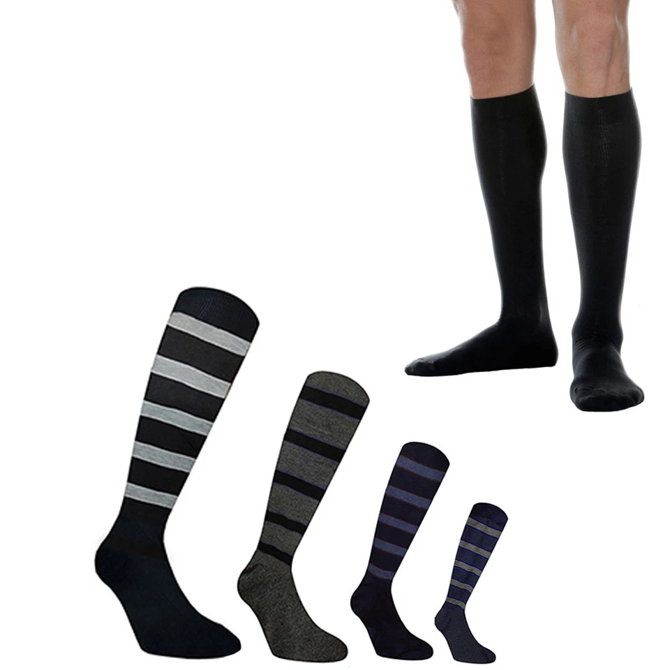 12 24 O 36 PAIA CALZINI LUNGHI UOMO COTONE DI COLORE NERO / ROMBI O RIGHE - Immagine 2 di 4