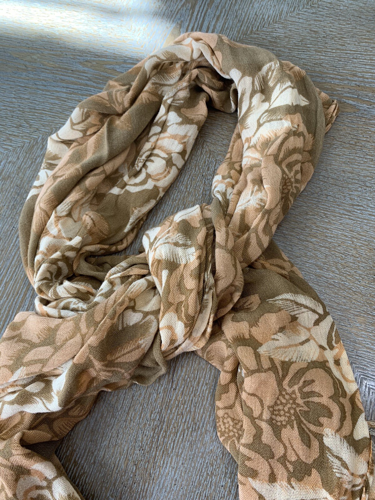 Curations Rectangular scarf, Brown Floral Rayon 2… - image 3