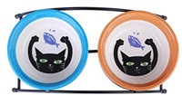 Pet Dish Set Elevated Double Bowls With Non Slip Bracket Cat Catching Fish Print on sale Pet Dish Set Elevated Double Bowls With Non Slip Bracket Cat Catching Fish Print on sale