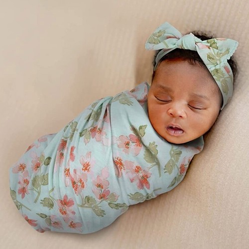 2pcs Newborn Baby Cute Floral Animal Swaddle Wrap Receiving Blanket with Hat Set - Afbeelding 17 van 26