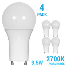 4 Pack LED 9.5W Watt 60W 120V A19 Twist and Lock GU24 Dimmable 2700K Warm White