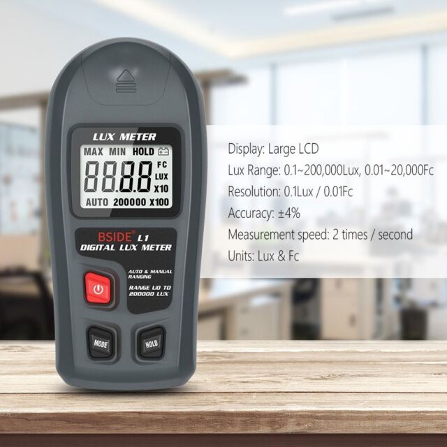 Meter True RMS Lux Tester Digital Light Meter LCD 200K Lux/Fc Photometer