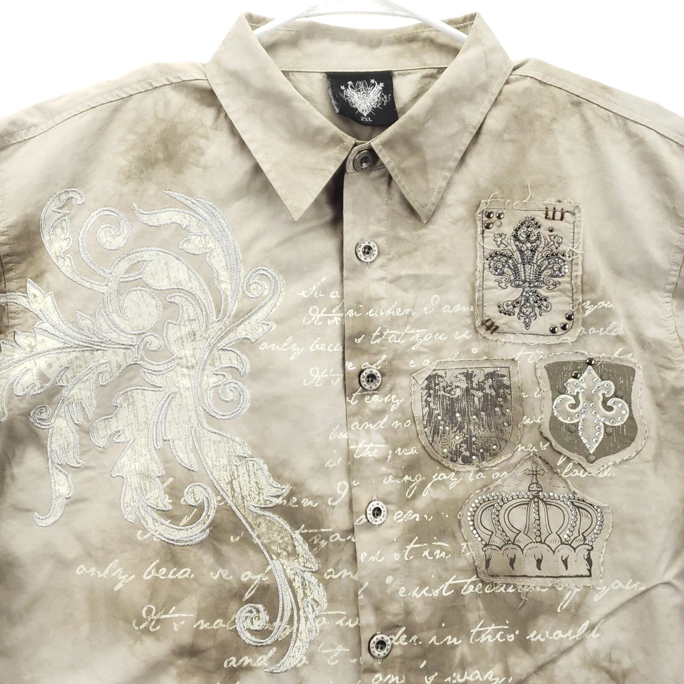 Camisa Hama 2XL Marrón Bordado Estrás Adornada Manga Larga Foto 3 de 4