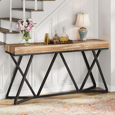 55'' Wood Accent Console Table Farmhouse Entryway Hallway Table with Metal Frame