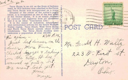 Large Letter Postcard,Greetings from Terre Haute,Indiana,c.1940s - Picture 2 of 2