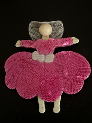 Lea Stein Paris Ballerina or Scarlett O Hara Brooch Rhodoid Layered with Lace