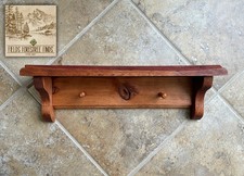 Vintage Farmhouse Style Harvested Hand Crafted 15.75" Pine Wood Shelf 2 Key Pegs