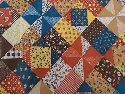 Vtg MCM Patchwork Quilt Fabric Material 5.6 Yds Heavy Cotton Barkcloth? Cheater
