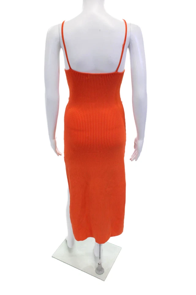 Maxi Vestido Nicholas Para Mujer Acanalado Calce Ajustado Cuello Halter Doble Abertura Naranja Talla S Foto 3 de 4