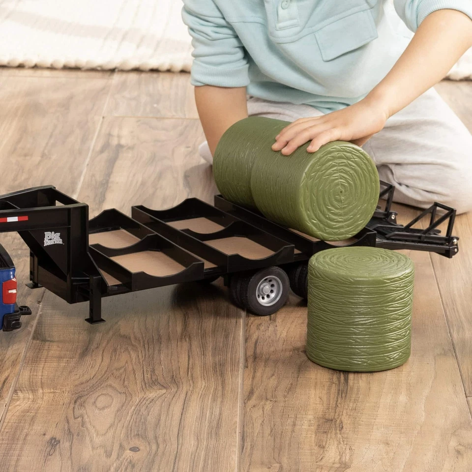 ERTL 1/16 Big Farm Blue Chevrolet Pickup Truck w/ Trailer & 6 Round Bales 47603 - Image 4 of 4